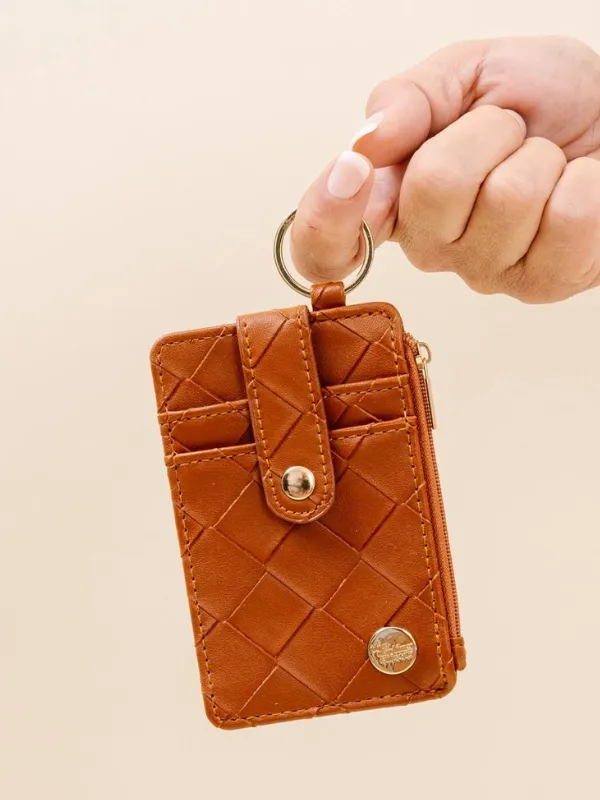 Woven Cognac Keychain Wallet